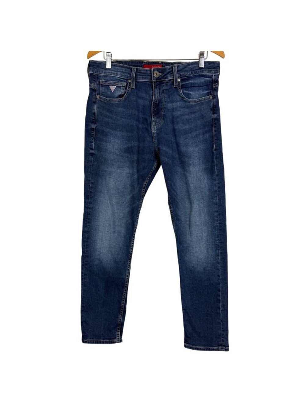 Guess Mens Athletic Tapered Denim Jeans Sz 32 (Actual 33 x 28) Med Dark Wash